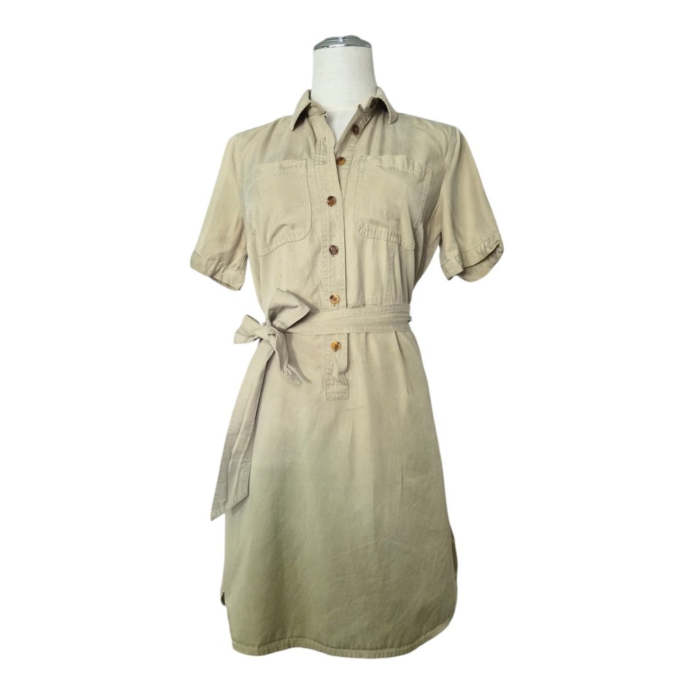 J Crew Khaki Cotton Blend Utility Shirt Dress Size 4 Office Business Casual
